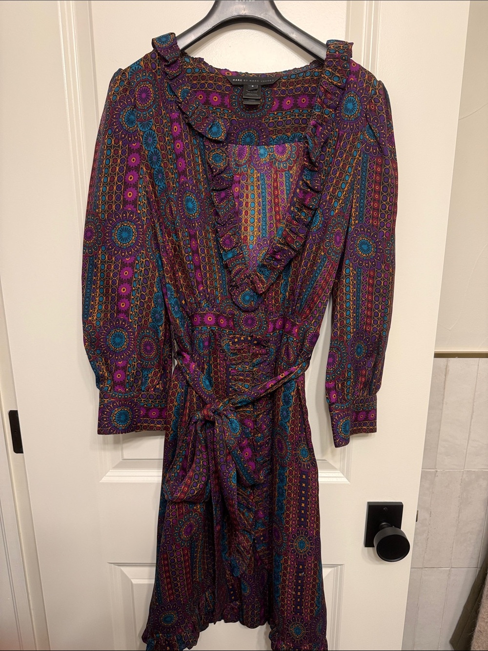 Marc By Marc Jacobs Purple Teal Paisley Ruffle Wrap Dress